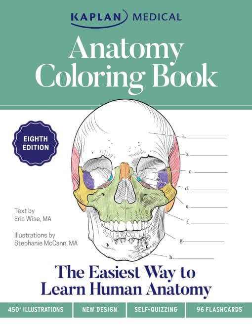 Anatomy Coloring Book with 450+ Realistic Medical Illustrations with Quizzes for Each + 96 Perforated Flashcards of Muscle Origin, Insertion, Action, and Innervation