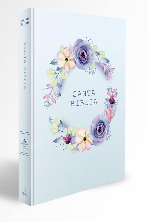 Biblia RVR 1960 letra grande, manual, tapa dura con nombres de Dios, flores azul  / Spanish Bible RVR 1960 Handy Size, LP, HC with Names of God, blue flowers