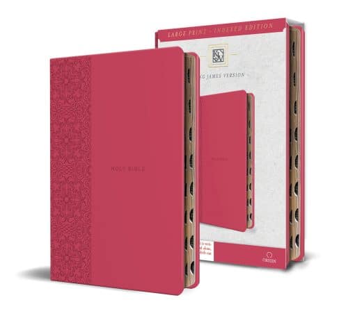 KJV Holy Bible, Large Print Medium format, Fucsia Faux Leather w/Ribbon Marker, Red Letter, thumb Index: